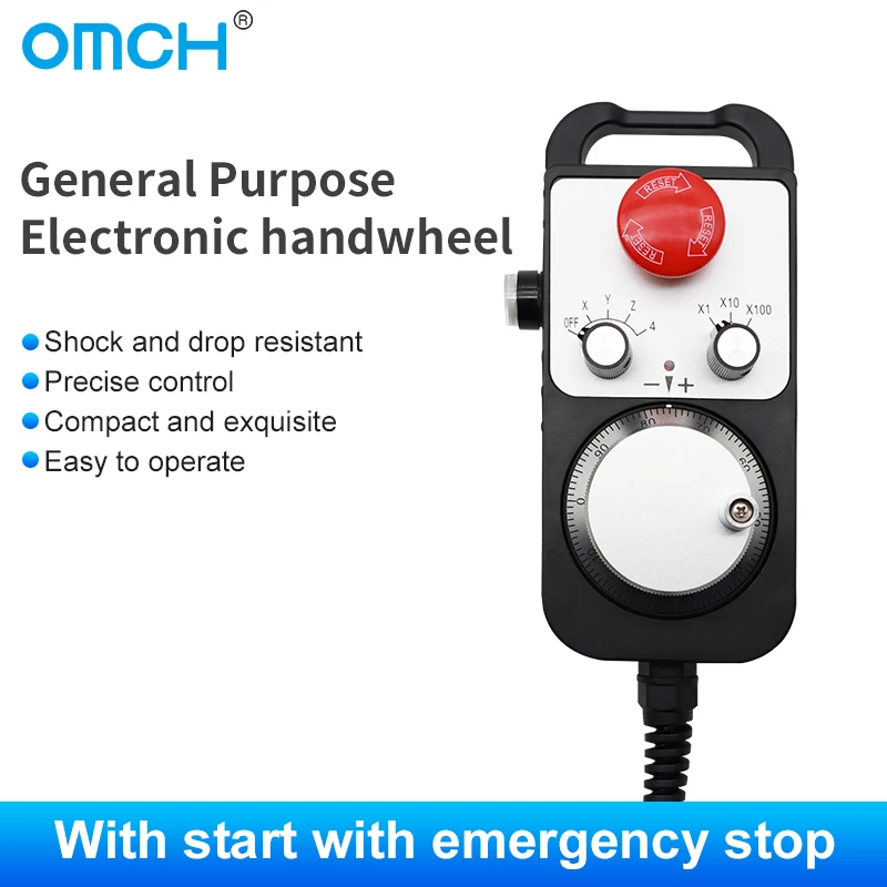 OMCH Rotary Encoder Handheld Box Pulse Increment Adjustable Red Emergency Stop Button 25 100P/R Generator Hand Wheel RST1474