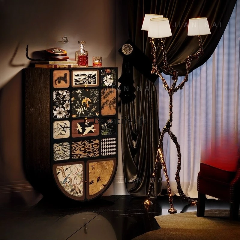 

French Retro Solid Wood Four-Drawer Cabinet for Living Room Entrance Wall Decoration