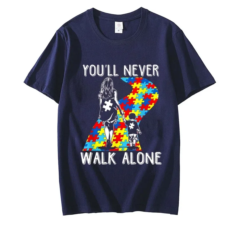 You\'ll Never Walk Alone Letter Puzzle Piece T-shirt Kids Women Graphic Tee Kindness Shirt Aesthetic Summer Autism Awareness Tops