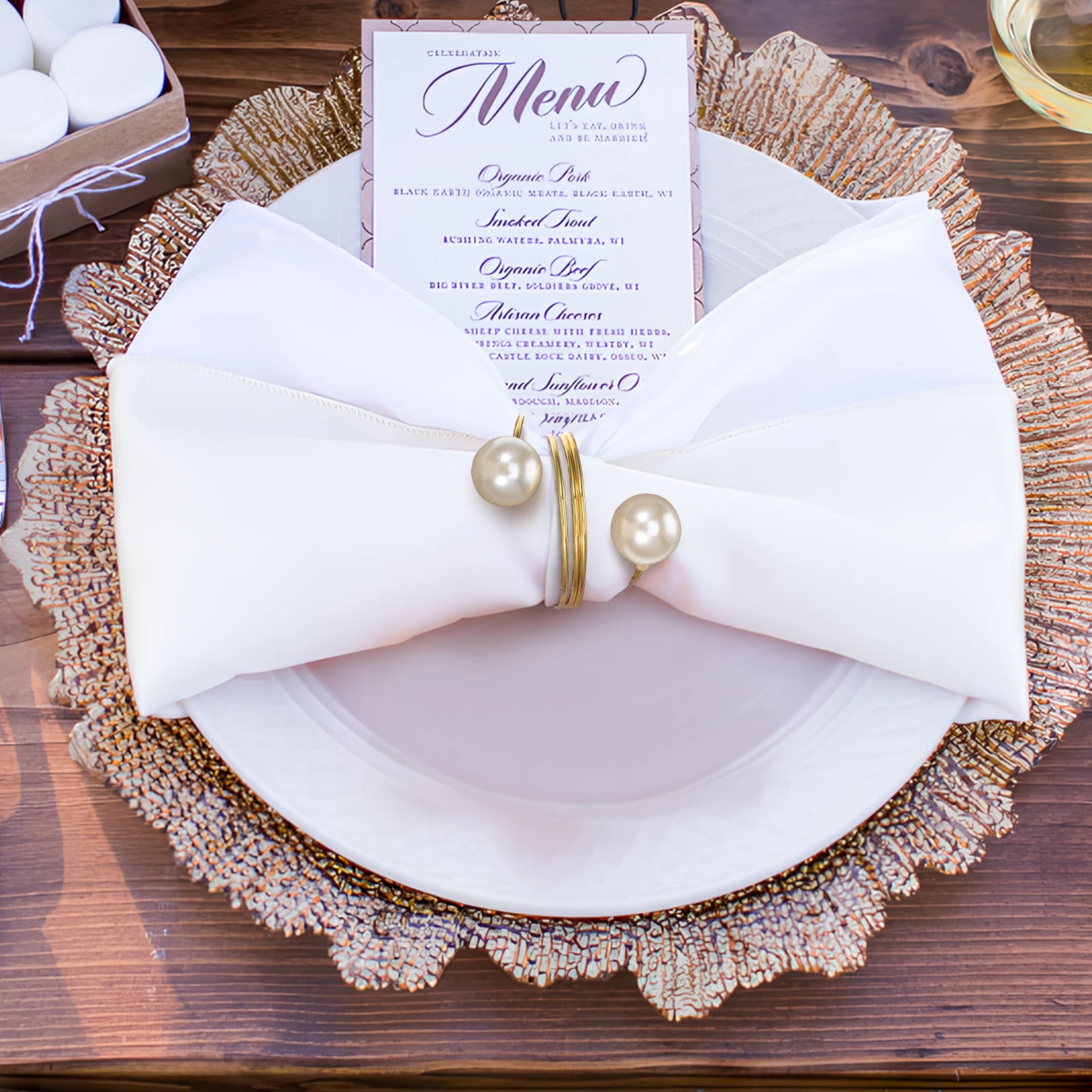 

8Pcs Napkin Rings Decorative Metal Beaded Buckles Table Setting Wedding Dinner Party Serviette Holders Cloth Napkin Holders