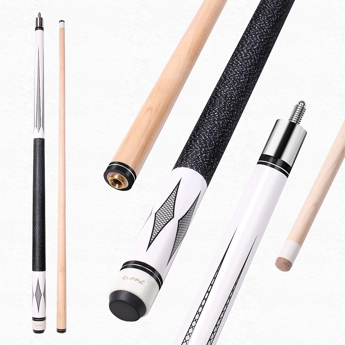 

High Quality Stainless Steel 58 Inch Pool Cue Maple Shaft Non-slip Grip 1/2 Split 10.5/11.5/13mm Tip Factory Wholesale Custom