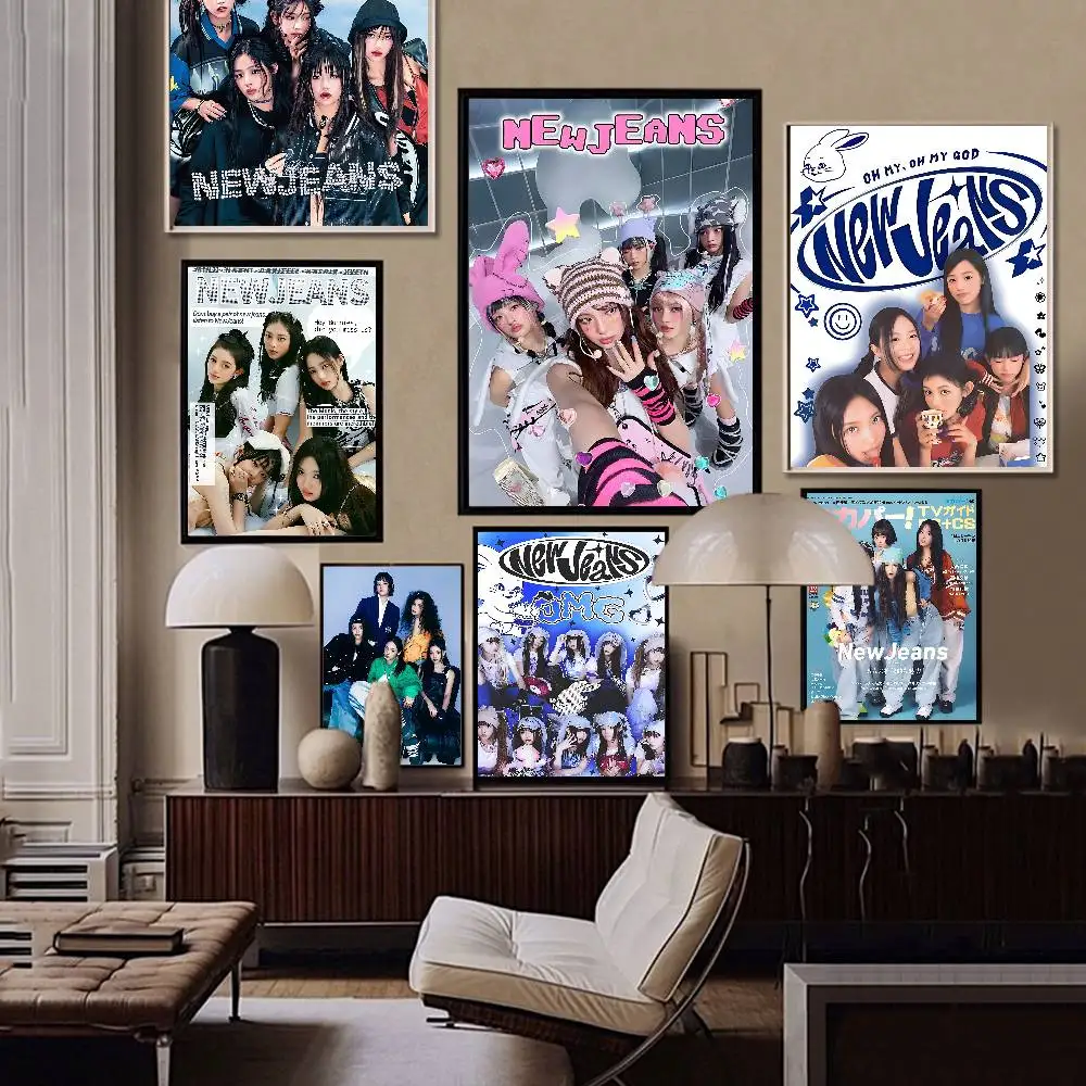 K-Kpop N-New J-Jeans Whitepaper Poster Waterproof Paper Sticker Coffee House Bar Aesthetic Art Wall Painting