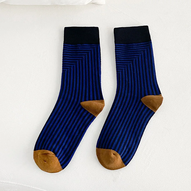 Korean Fashion Retro Socks Women Multicolor Striped Casual Harajuku Woman Socks College Style Cotton Girls Students Crew Socks