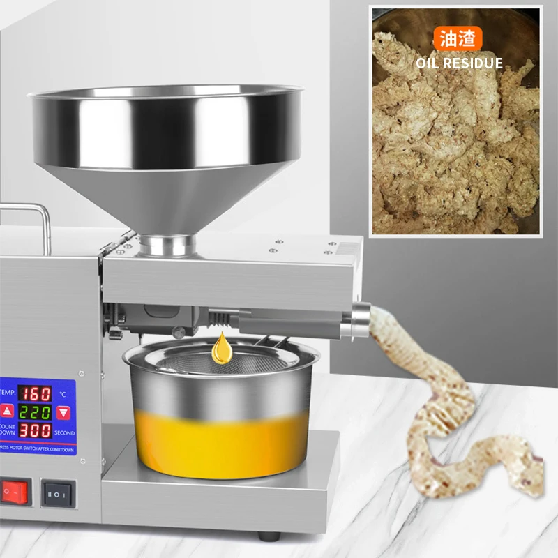 K38 التحكم الذكي في درجة الحرارة ماكينة ضغط الزيت المنزلية 5-8 كجم/ساعة صغيرة من الفولاذ المقاوم للصدأ ماكينة ضغط الزيت التجارية ماكينة ضغط الزيت الأوتوماتيكية