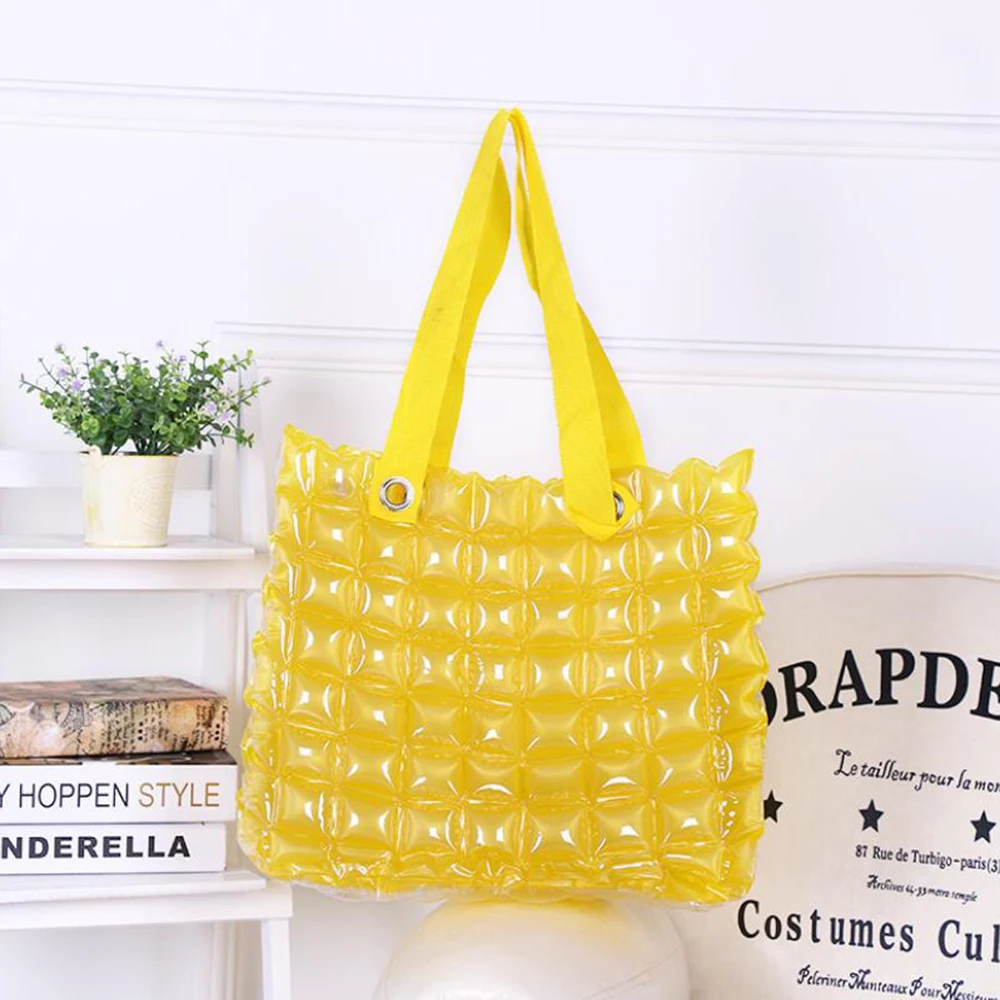 Holday Beach PVC Candy Handbag Air Filled Fashion Foldable Jelly Women Bucket Bags Tote Shoulder Shopping Waterproof Sand Bag