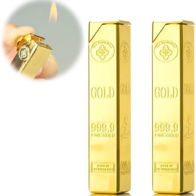 

Набор из 2 золотых ветрозащитных зажигалок с регулируемым пламенем, стильные турбо-зажигалки, многоразовые бутановые горелки для барбекю, свечей, кемпинга