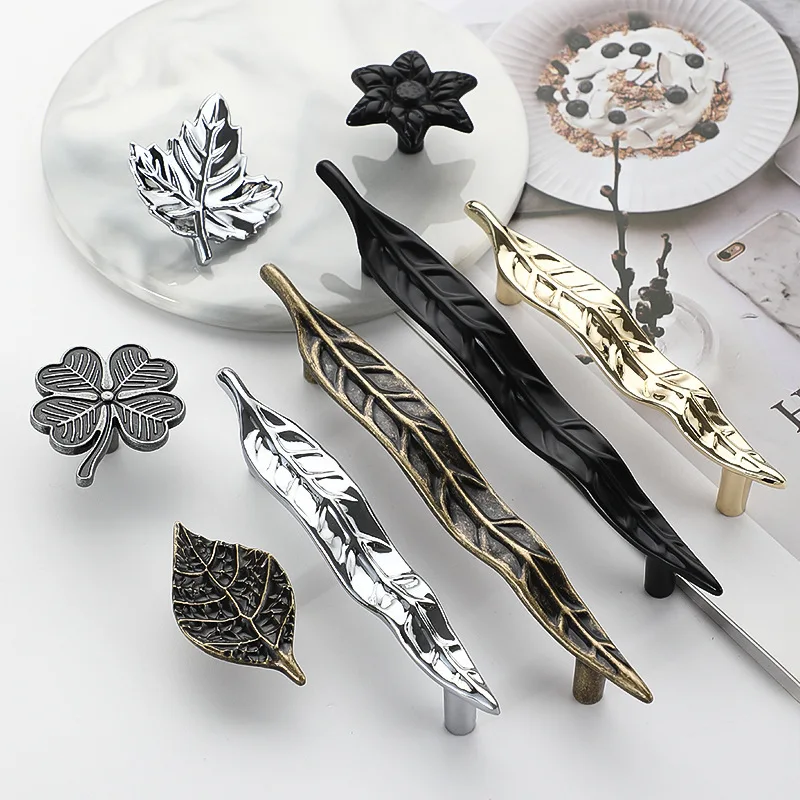 Cross-Border Creative Handle Leaf Branch Flower Zinc Alloy Single Hole Handle Wardrobe Door Drawer Cabinet Door Knob