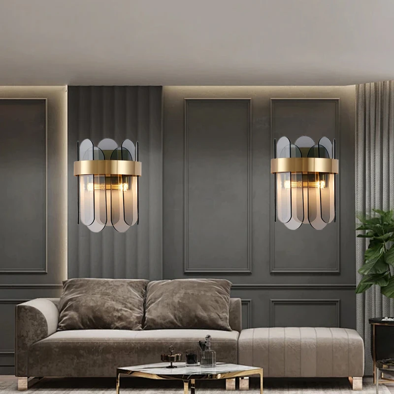 Gray Clear Glass Wall Lamp Home-appliance Aisle Background Decoration Light Fixture Sconce Lamps