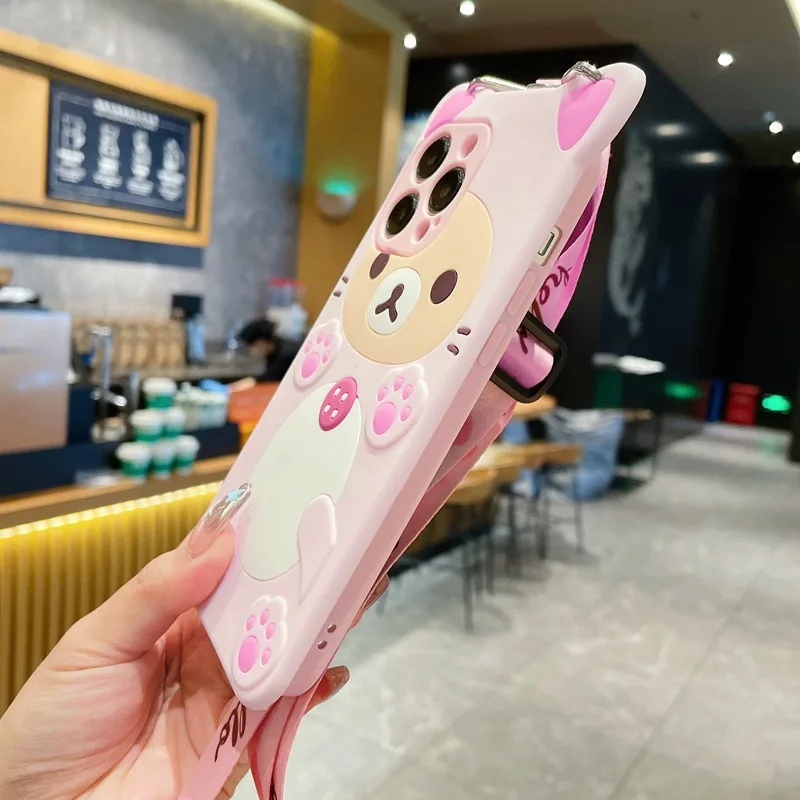Cute Rilakkuma Bear For Honor 200 300 400 500 600 Lite Pro X6A X7C X8A X9B X8B X8C X9A X7A X7B Crossbody Rope Lanyard Phone Case view 6