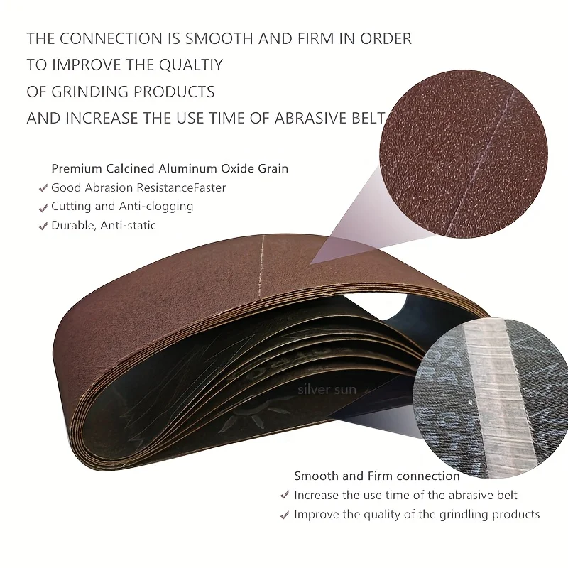 6-Pack 3 X 18-inch Alumina Sanding Belt Set (457x75mm) - Coarse Grades 80/120/150/240/400, Suitable for Wood and Metal Sanding