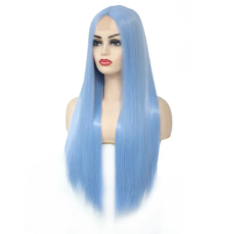 Women's Wig Light Blue Ladies Curly Long Fancy Hair Natural Wavy Party Wig