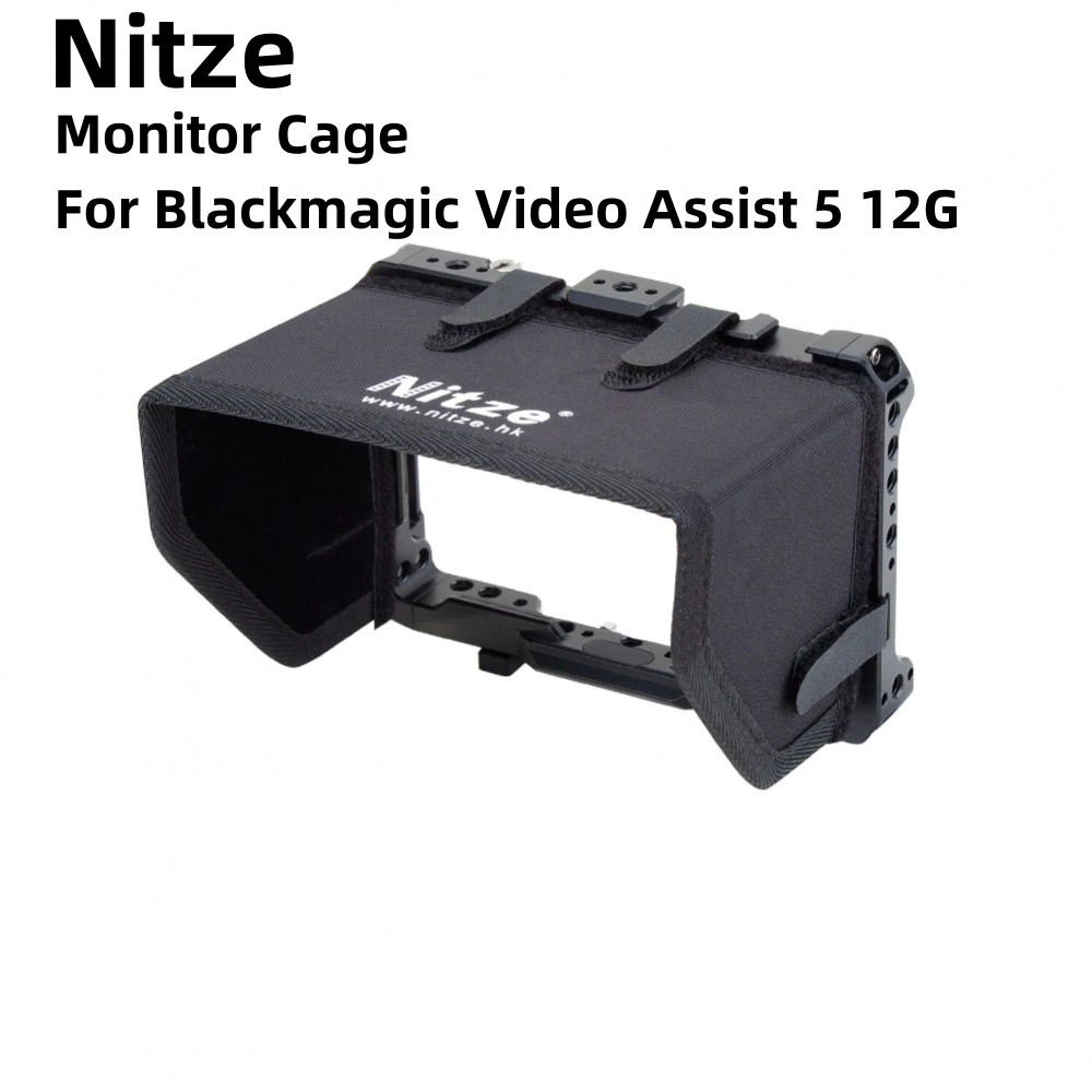 Gabbia per Monitor Nitze con Sunhood e morsetto per cavo HDMI per Blackmagic Video Assist 5 12G / Blackmagic Video Assist 5 3G JT-B01B