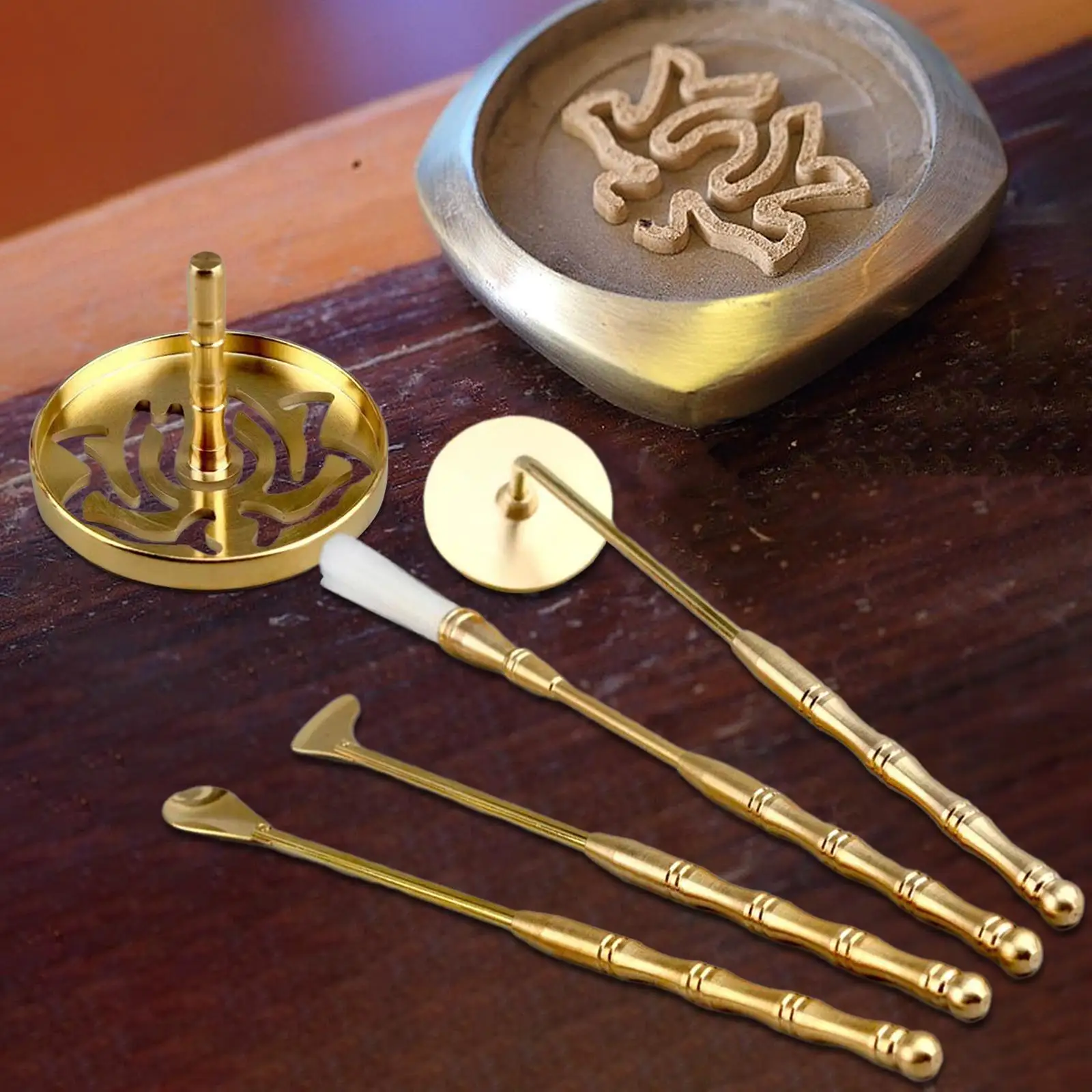5Pcs Brass Incense Making Set DIY Fragrance Incense Ash Press Chinese Incense Ceremony Set for Yoga Meditation Holidays