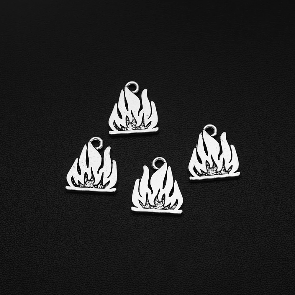 10pcs/Lot 16x18mm Antique Fireman Flame Charms Fire Camping Bonfire Pendant For DIY Keychain Jewelry Making Supplies Accessories