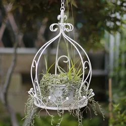 Vintage Metal Hanging Flower Pot Holder, Crown Design, Garden and Balcony, Rustic, Courtyard Decoration, Plant Basket
