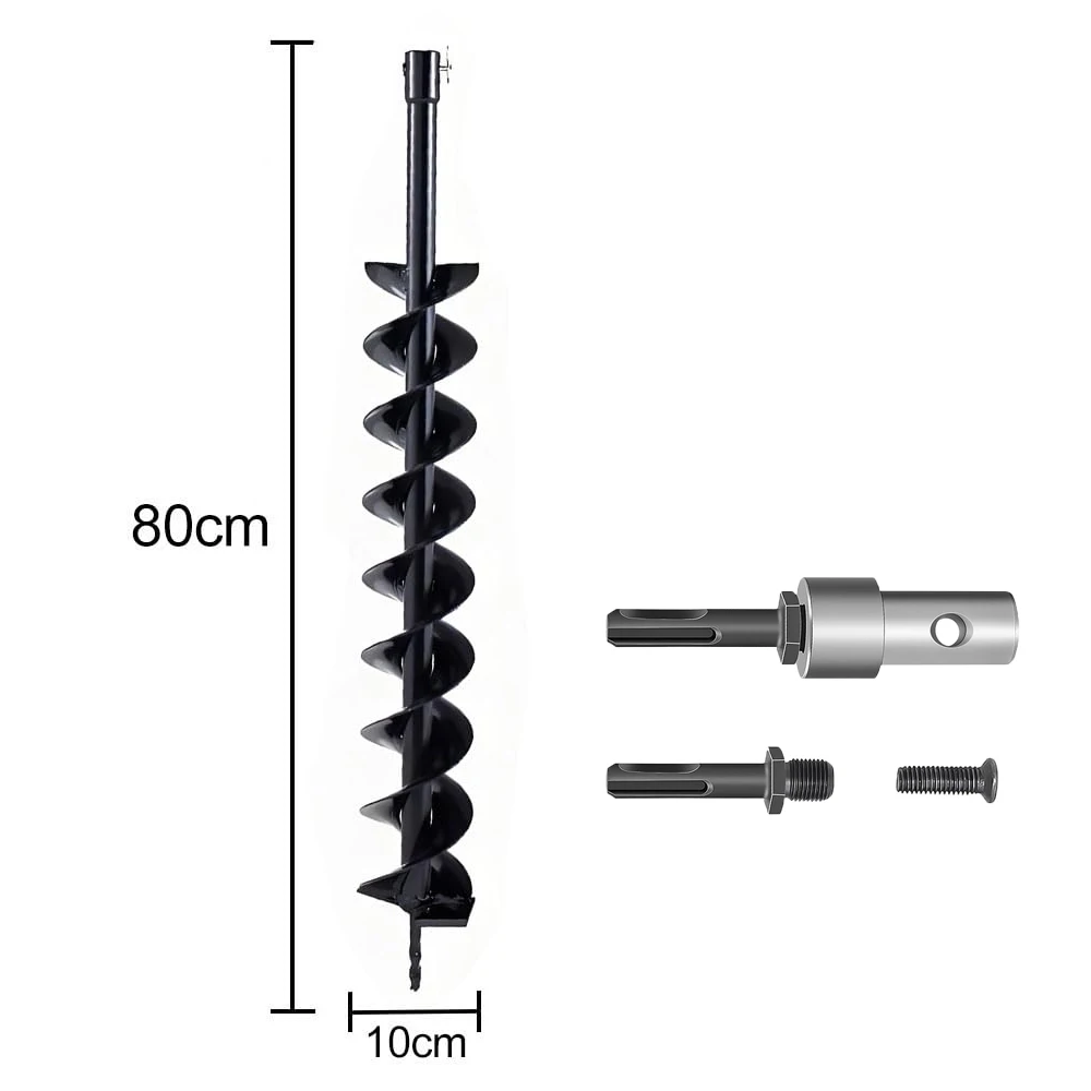 

Стальная земляная шнек-сверло 80 см x 10 см с предохранительным штифтом и адаптером Сверхмощный спиральный садовый шнек для копания отверстий, бурения скважин, копания