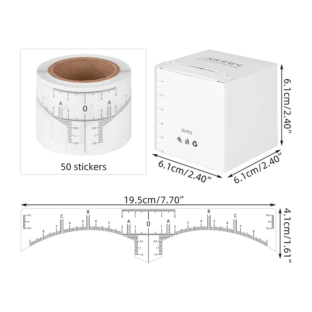 50개입 전문가용 눈썹 자, 눈썹 모양 정리 도구, 정확한 측정, 대칭 눈썹 메이크업 도구, 위치 지정 및 그리기