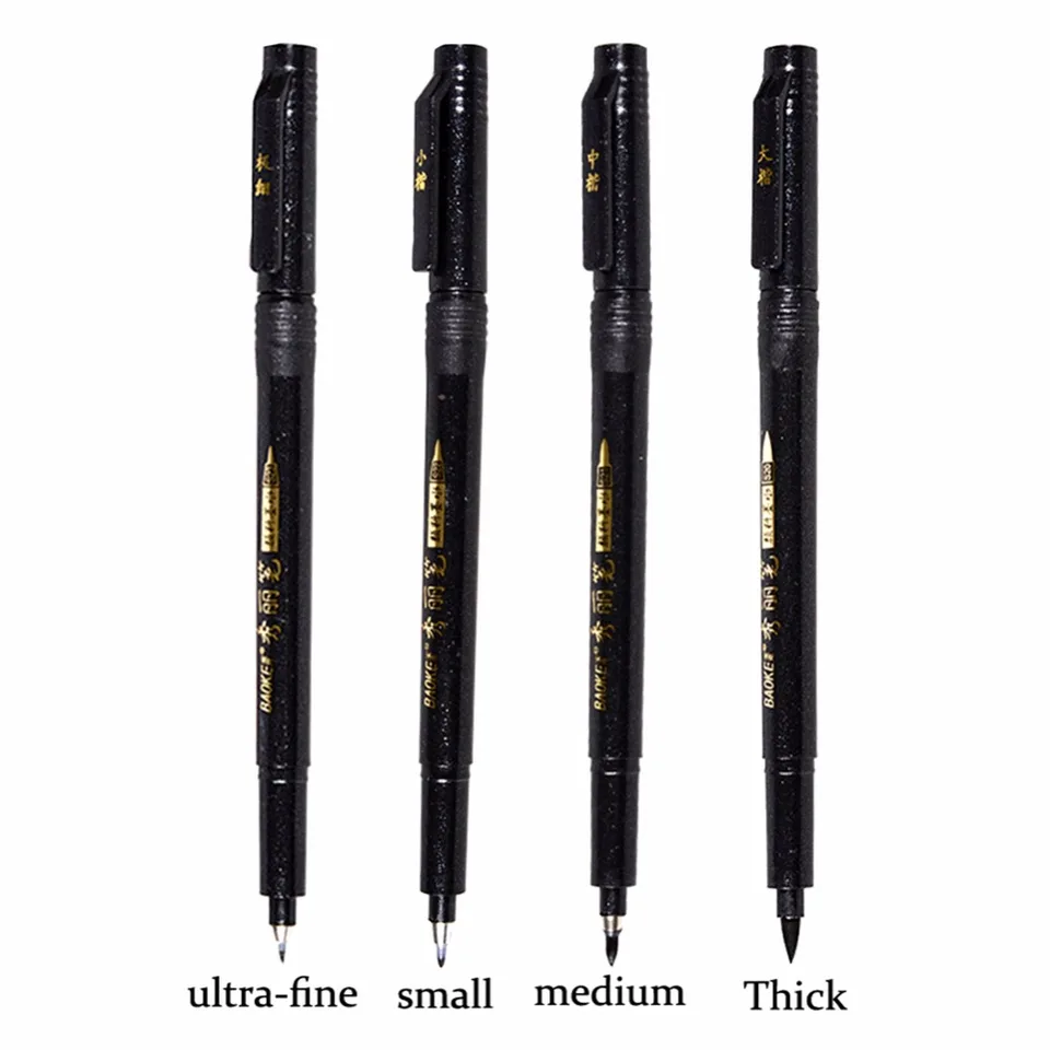 Set De 3 Stylos Calligraphie Japonaise/Chinoise – Pointes L, M, S – Poils Mélangés – Écriture, Dessin, Loisir Créatif