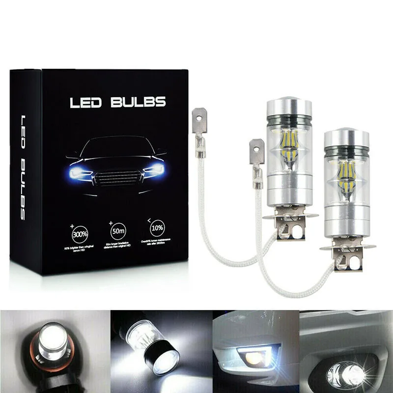LEDフォグライト,電球,車のヘッドライト,交換用ヘッドランプ,100W,3, 12 v,24v,10000lm,白,6000k