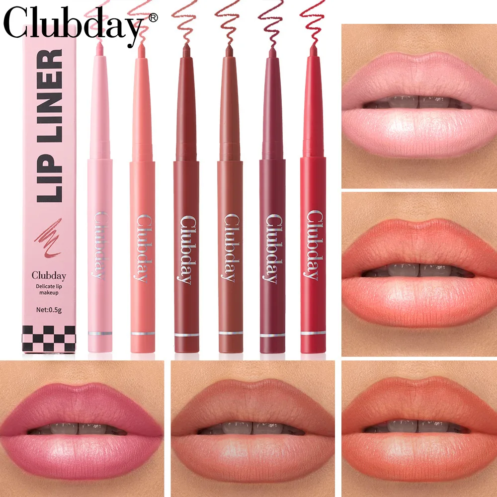 Clubday 6 colores mate color nude delineado delineador de labios duradero impermeable fácil de colorear lápiz labial antiadherente
