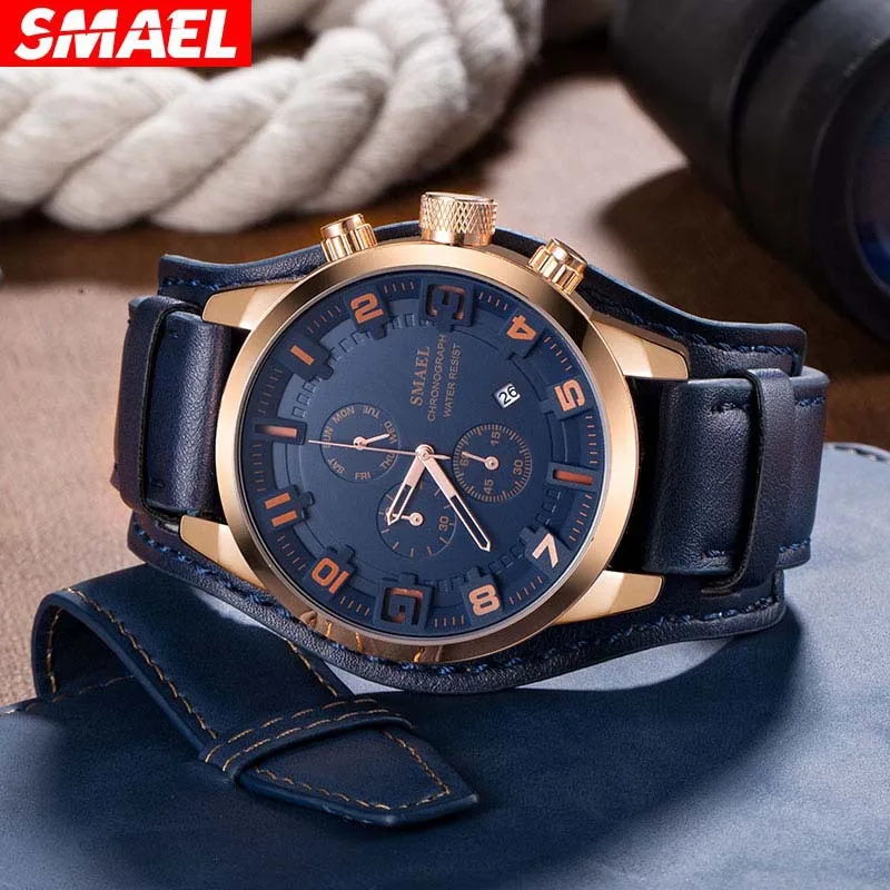 

Smael Foreign Trade Popular Style Leisure Business Men's Watch Leather Waterproof Luminous Multifunction Quartz Watch