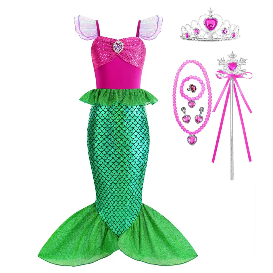 Mermaid Costume Girl Birthday Party Princess Dress Kids Charm Dresses 3 4 5 6 7 8 9 10 Years
