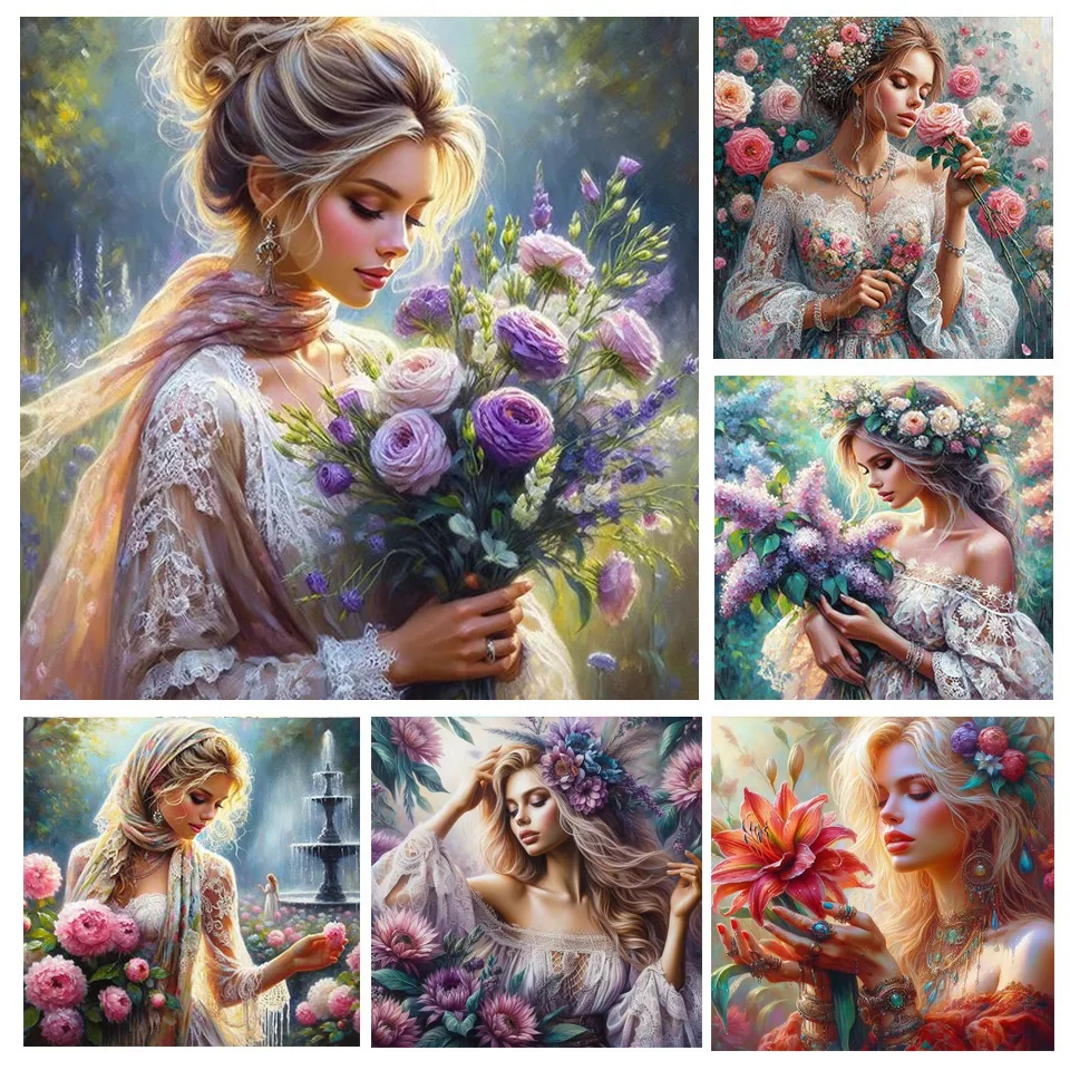 

5D DIY Diamond Painting Beautiful Woman Full Round Square Mosaic Garden Flower Landscape Picture Cross Stitch Kit Rhinestone