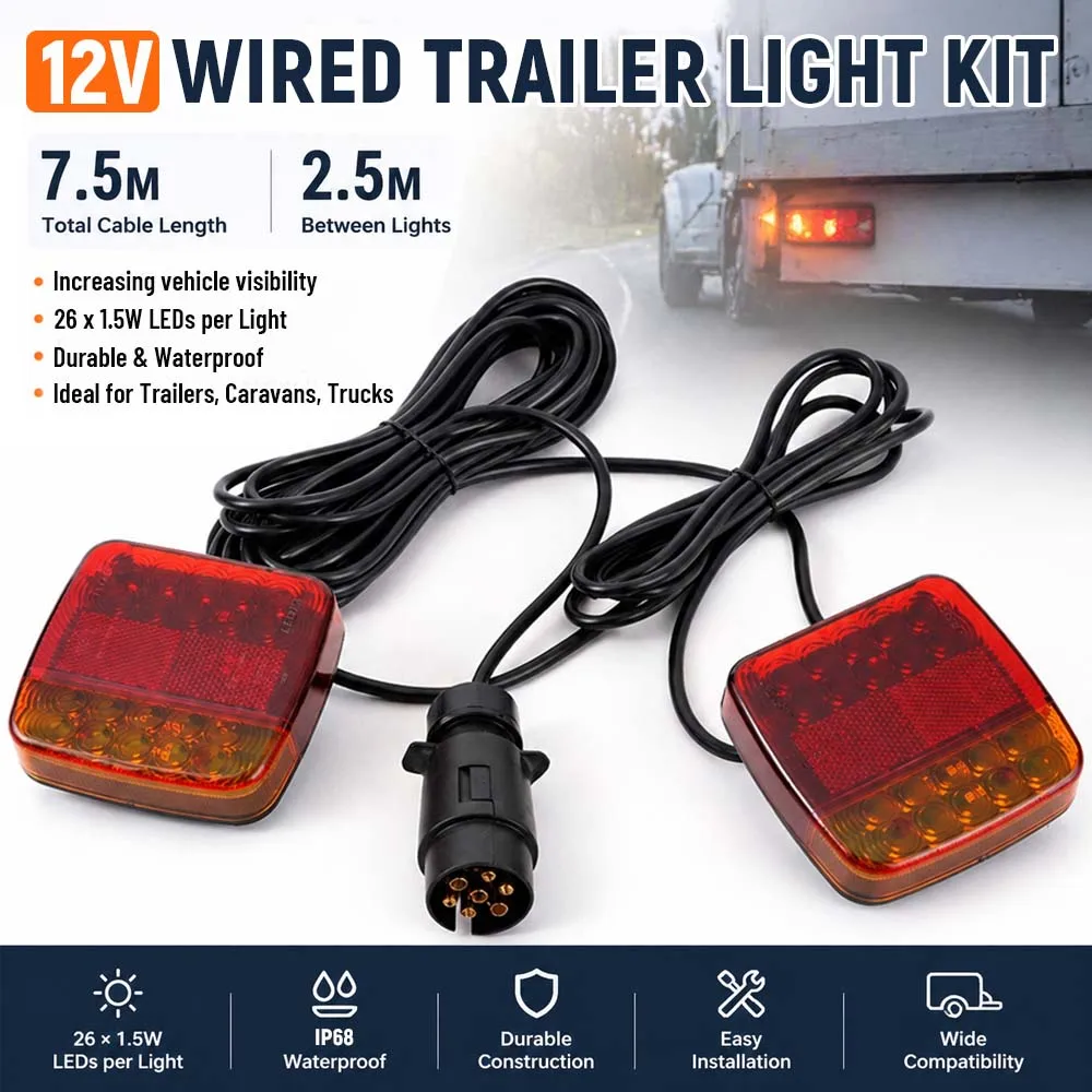 

1Set 12V 10M Rear Towing Trailer Taillight LED Cable 7Pin Universal Brake Stop Waterproof License Number Plate Turn Signal Lamp