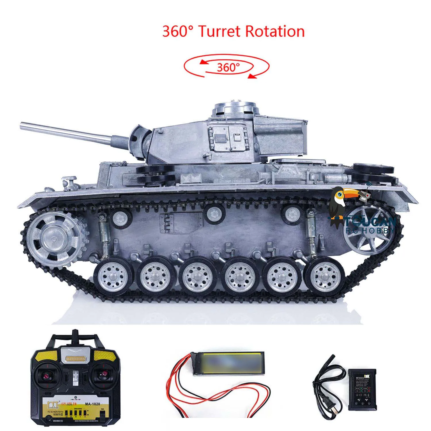 Mato Metal RTR RC Tank 1/16 Scale German Panzer III Infrared Version 1223 Barrel Recoil 360 Rotation RC Model TH00655-SMT8