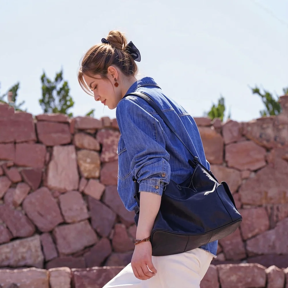 Genuine Leather Shoulder Bag Women's Large Capacity Handbag Multi Pocket Purse Contrast Stitch Casual Commuter Hobo Bag