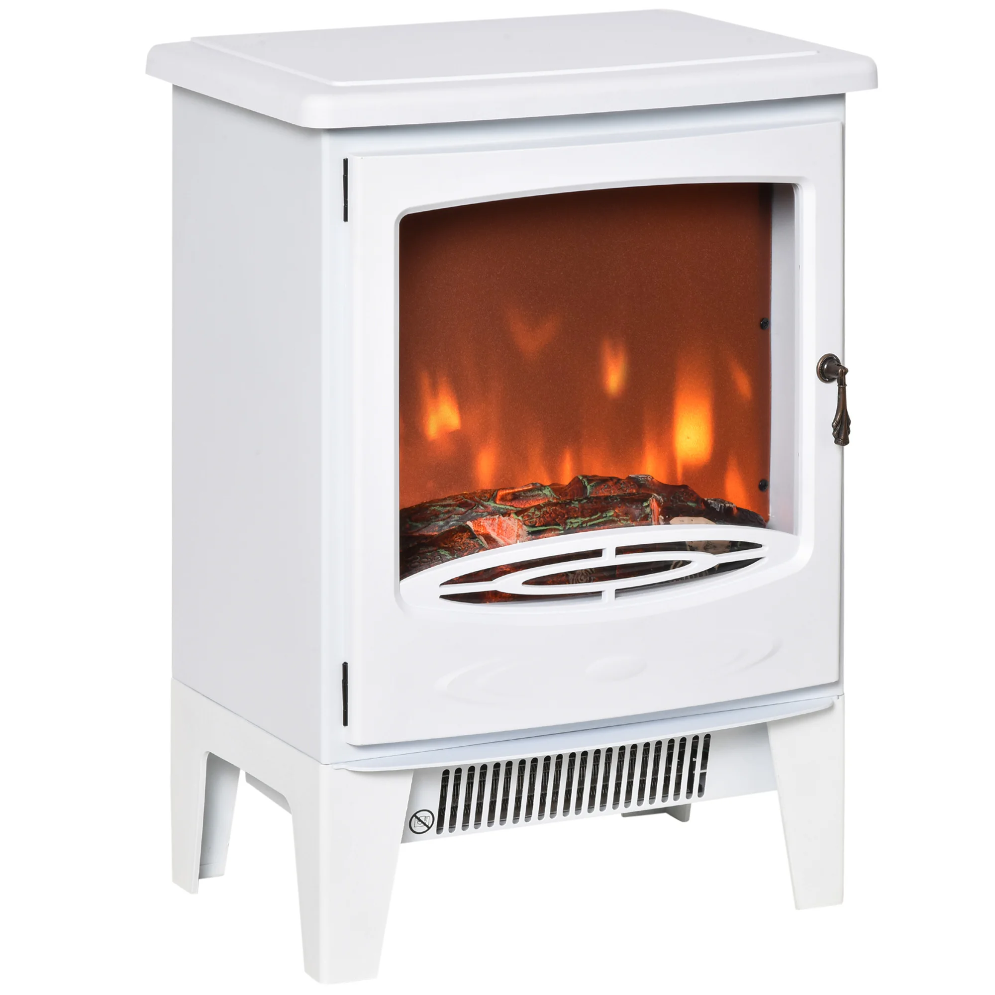 HOMCOM 900/1800W portable electric fireplace with flame effect adjustable thermostat up to 20  m² 39x26x54,8 cm White