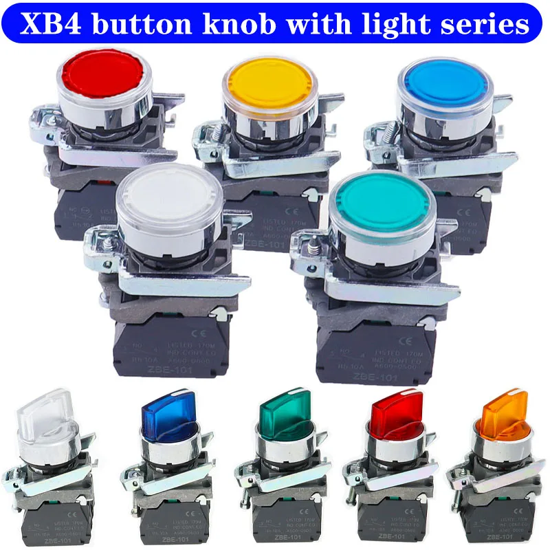 XB4 Series 2/3 gear Self-Resetting self-locking Labeled Button Switch Knob Switch XB4 24V 220V 22mm 1NO/1NC selection with light