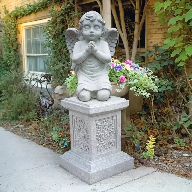White Resin Flower Carving Base Elegant Garden Statue Pedestal for Indoor Outdoor Display Multifunctional Plant Pot Column