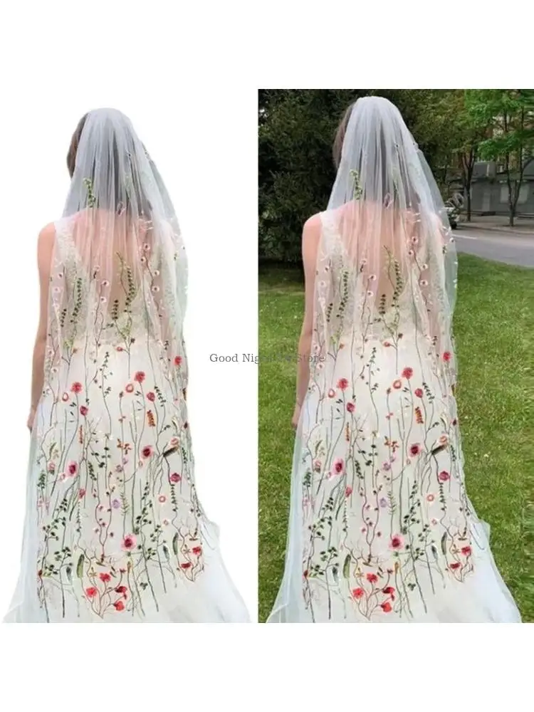 

Embroidery Flower Bridal Headpiece Flower Wedding Veils for Ceremony Photo Wear