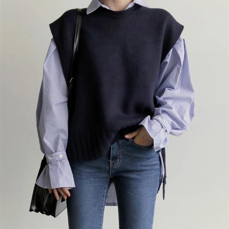 

New Loose Sleeveless Sweater Spring Autumn Women Korean Fashion Casual Sweaters Knitting Vest Wool Oversize Lady Pullover A230