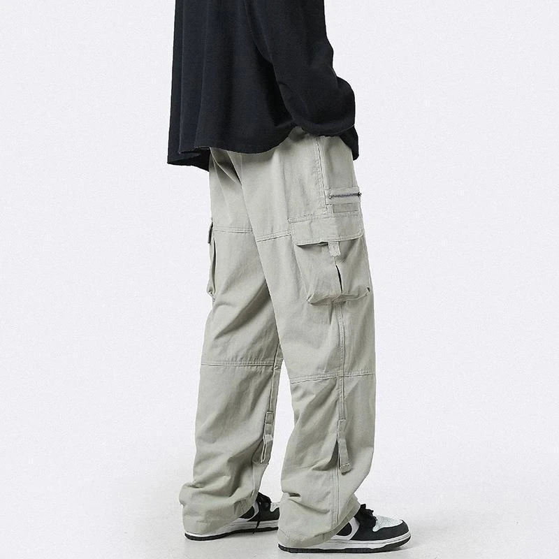 FJMale-Pantalon de Jogging Surdimensionné à Jambes Larges avec Poches et Fermeture Éclair, Streetwear Hip Hop Décontracté