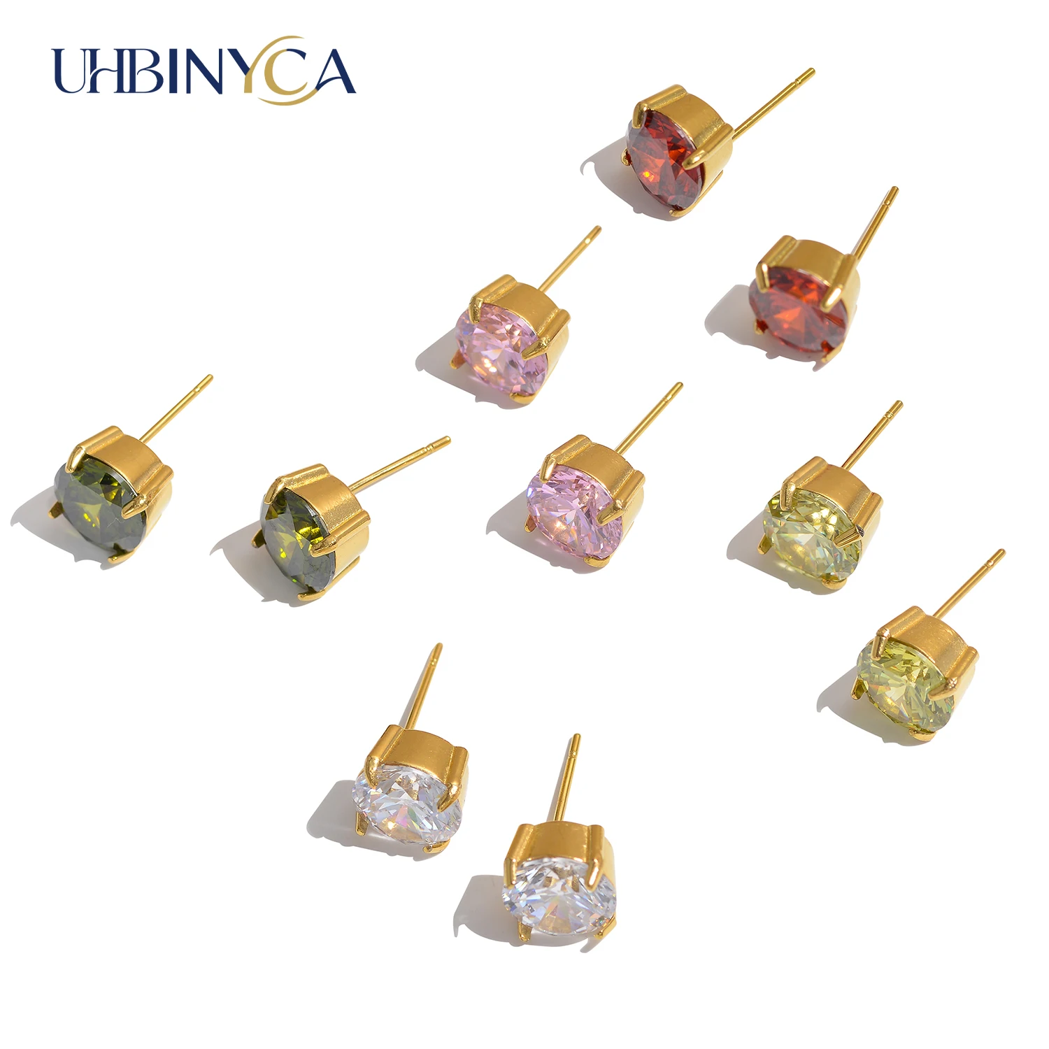 8mm Runde AAA Kubikzirkonia Ohrstecker, 316L Edelstahl 18K Vergoldet, Hypoallergener Eleganter Geschenkschmuck für Frauen