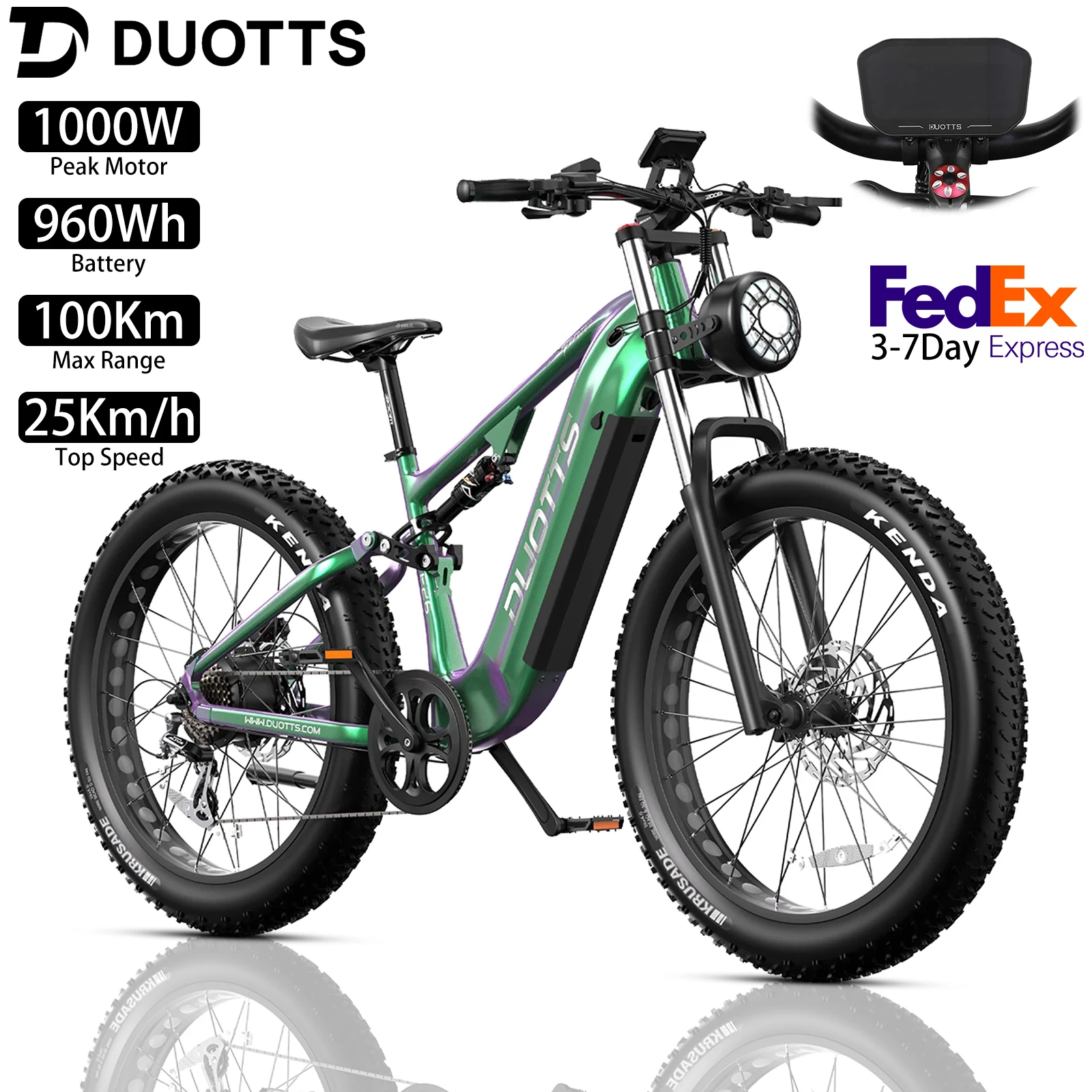

Электрический велосипед DUOTTS E26 26x4,0 дюйма, шина 750 Вт, 15 миль в час, 70 мил, 48 В, 20 Ач, городской пригородный электрический велосипед