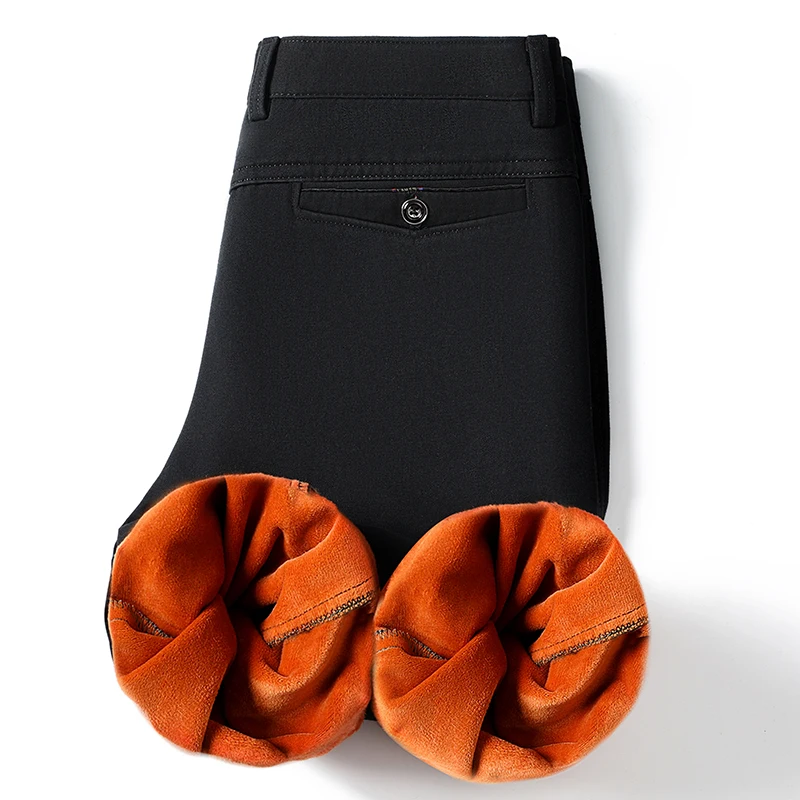 

Men's Fleece Lined Suit Pants Cotton Dress Pants Thick Warm Formal Business Casual Pants Khaki Black Loose Straight Pants