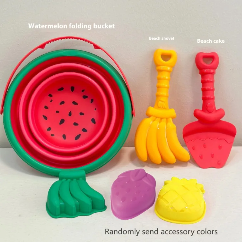 Set di giocattoli da spiaggia con secchiello pieghevole Strumenti creativi per la sabbia e stampi per frutta - Perfetto per giocare e viaggiare
