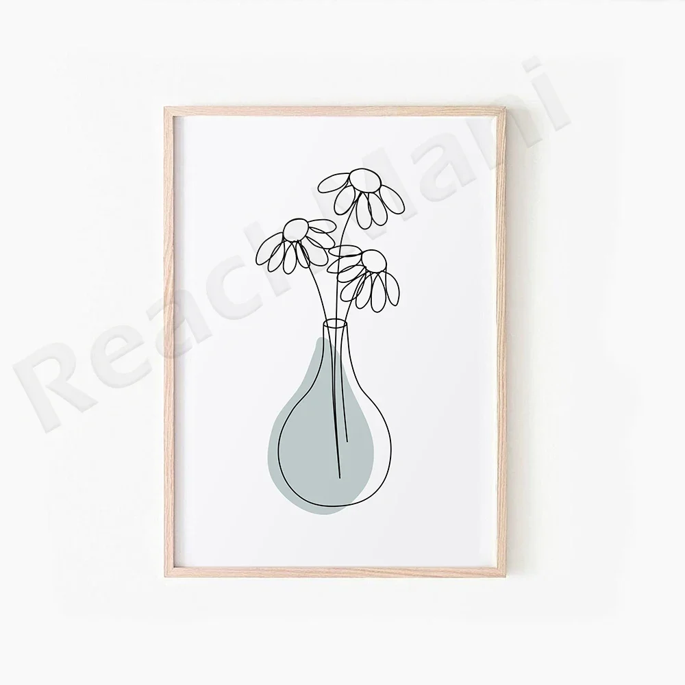 Minimal Botanical Line Art Print , Abstract Vase Floral Printable Wall Art, Flower Line Drawing, Gallery Wall,
