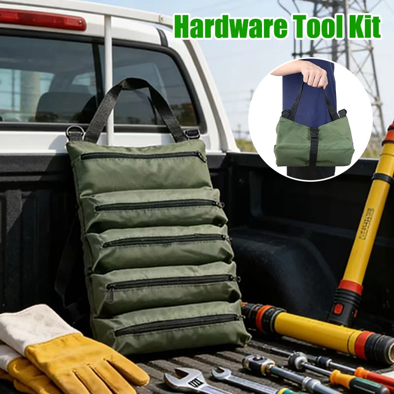 

1pc Multi-Purpose Canvas Roll Tool Bag Car Tool Organizer First Aid Kit Storage Wrap Heavy Duty Portable Multiple Zipper Pockets