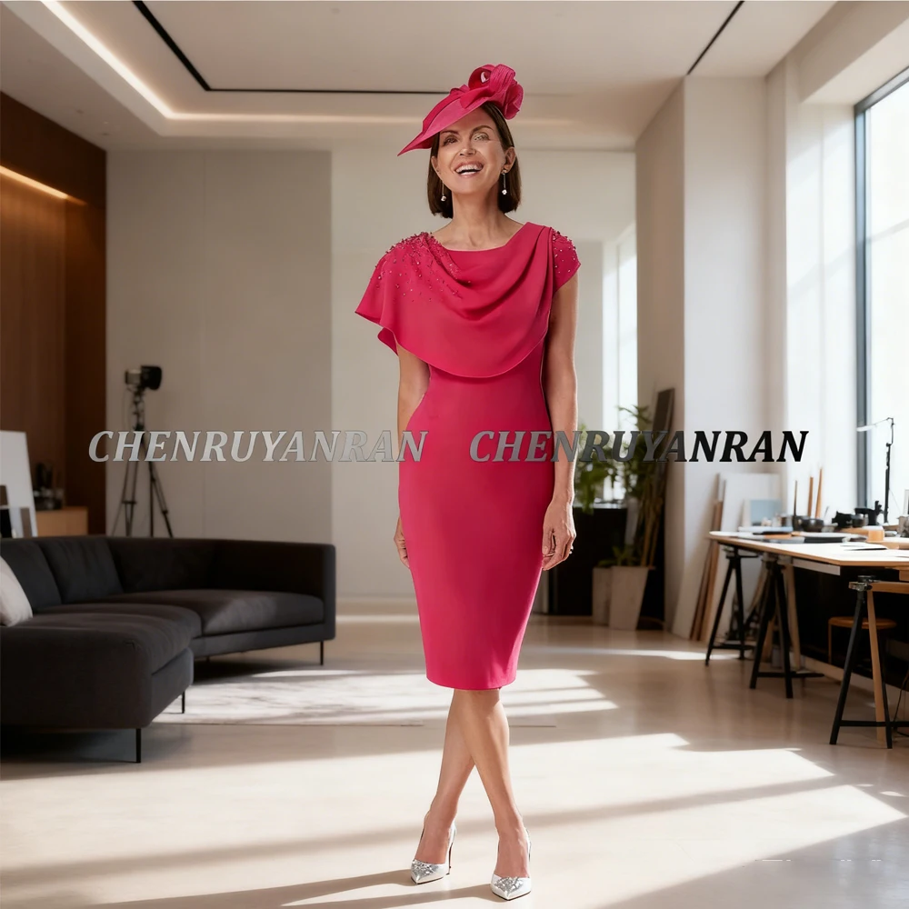 

Red Mother of the Bride Dresses 2025 Beaded Sheath Simple Wedding Guest Gowns Knee-Length Elegant Dress Women For Wedding Party