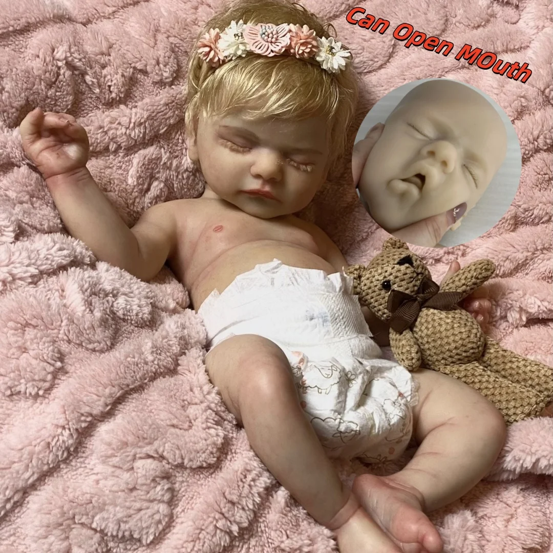 

45 см Can Open Mouth Sam Full Body Silicone Bebe Reborn Girl с укорененными волосами 3D Краска для кожи Моющаяся bebe reborn de silicona