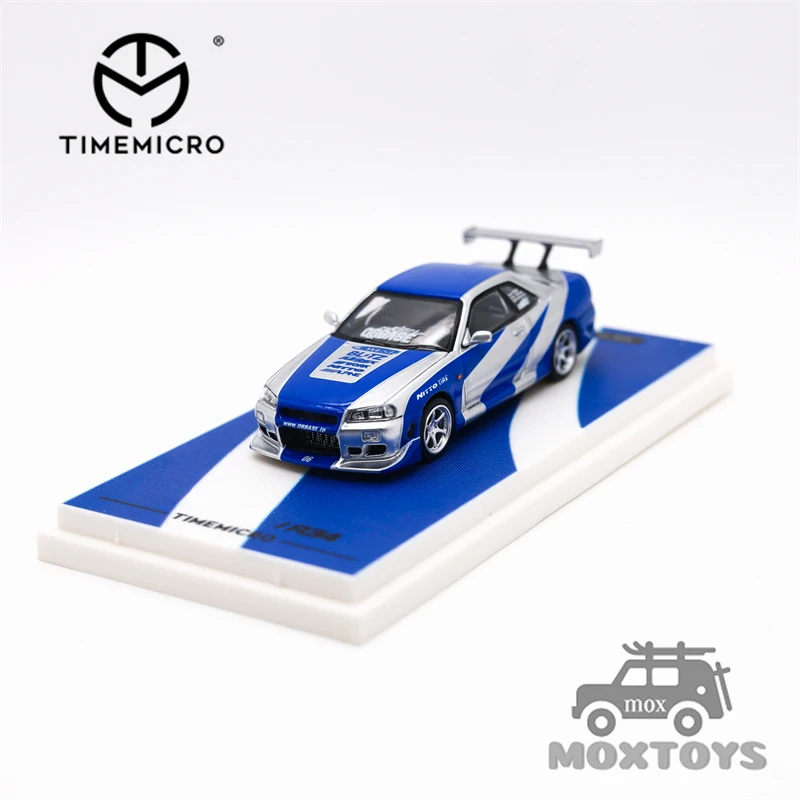 

Time Micro 1:64 SKYLINE GTR R34 Blue silver Diecast Model Car gift