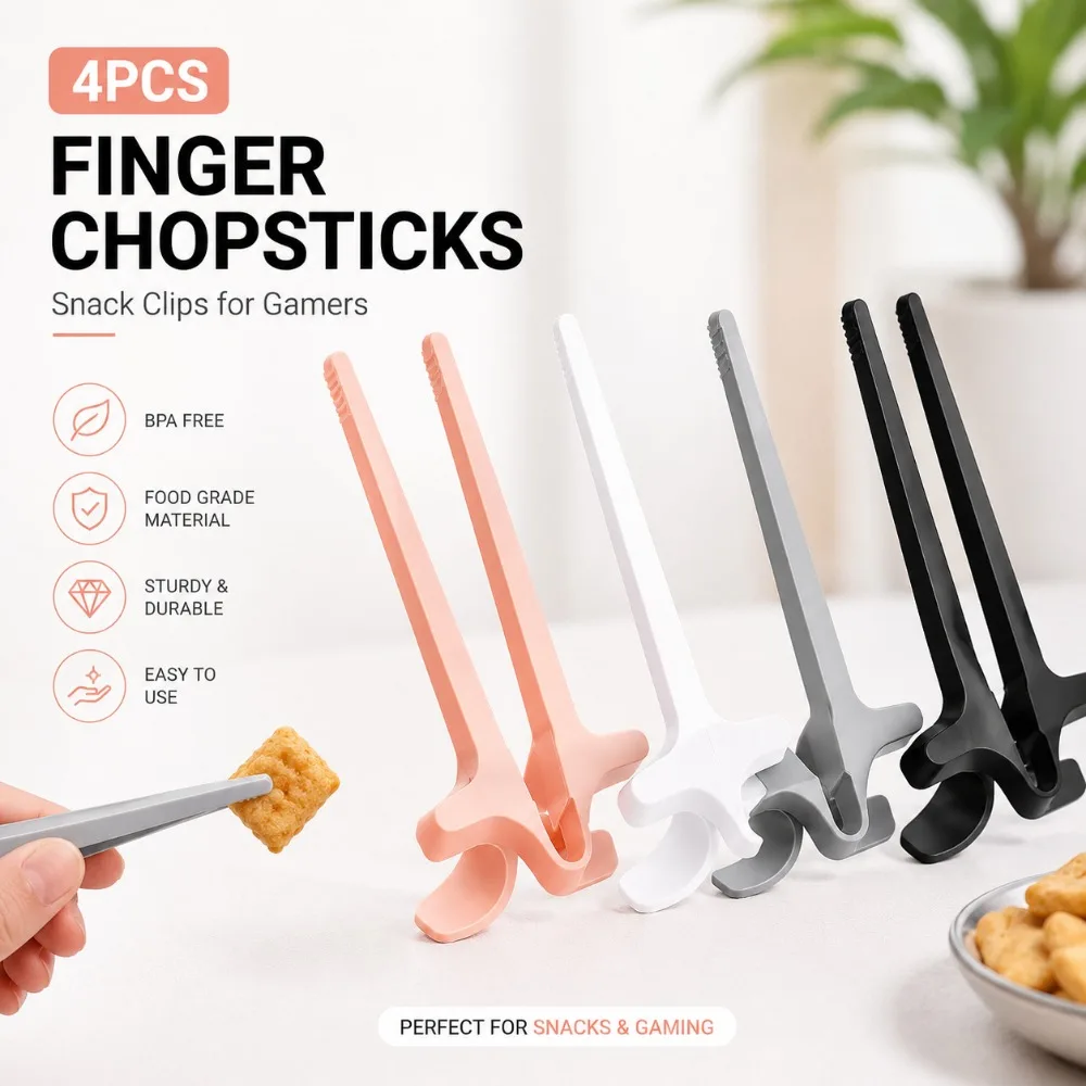 4PCS Finger Chopsticks Snack Clips for Gamers Fun Gamepad Accessories Hands Free Eating Sticks Mobile Gaming Party Supplies
