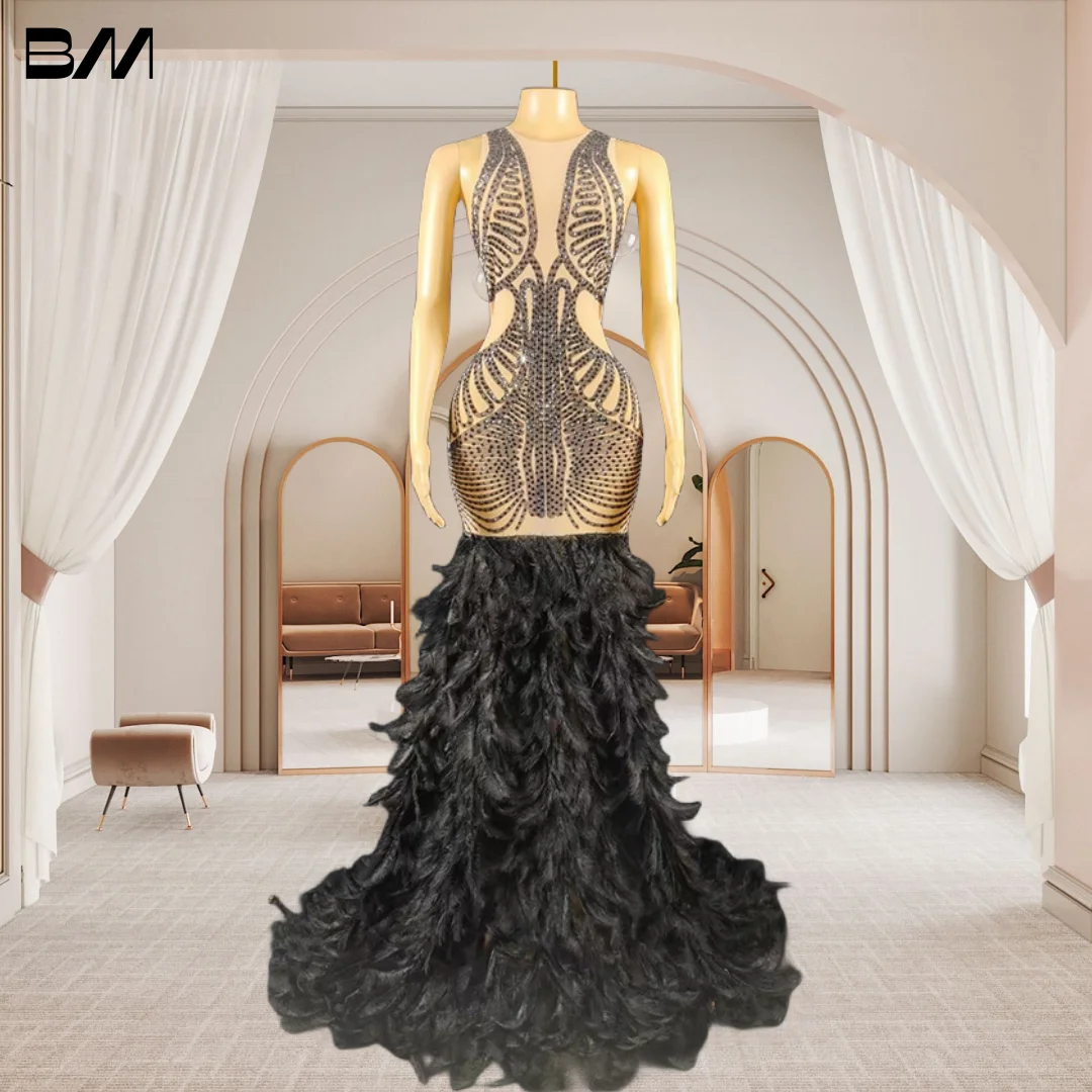 

New Arrival 2024 Women Evening Dress With Feathers Luxury Beads Prom Dresses Mermaid Party Gown For Wedding