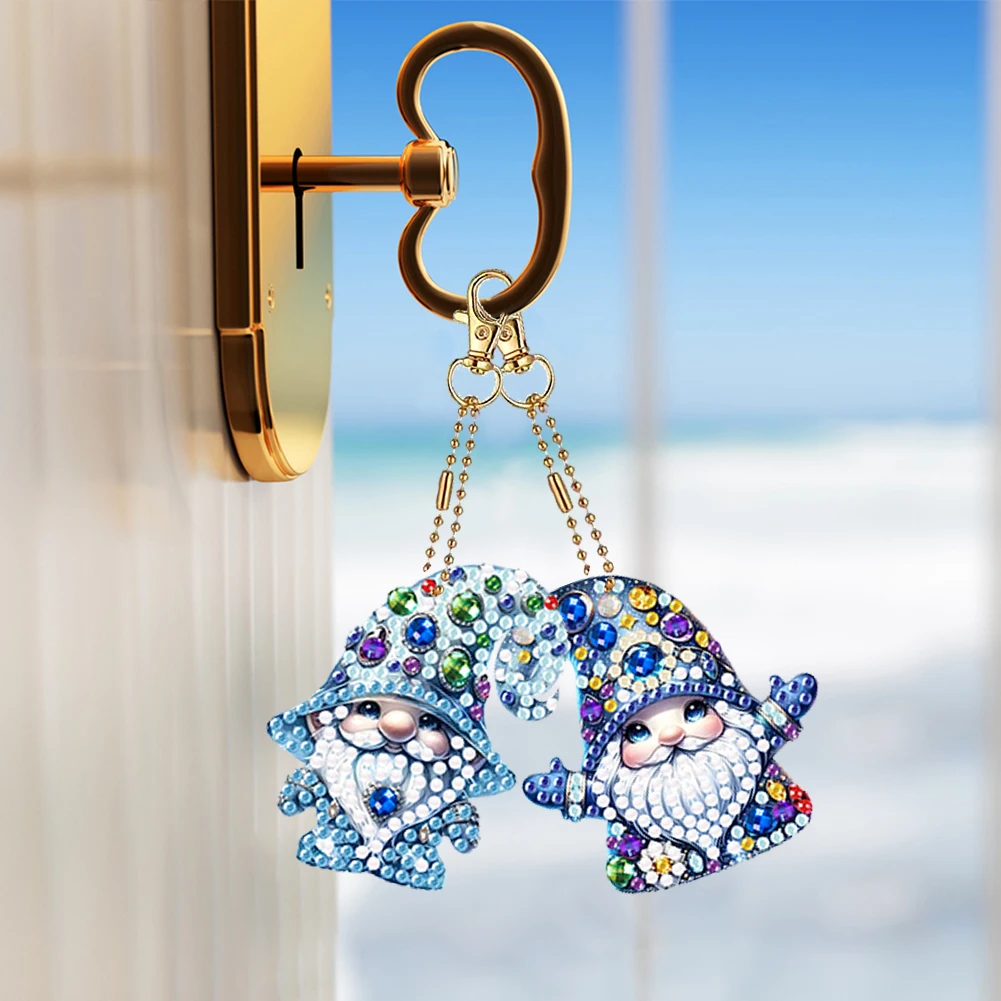 6Pcs Double Sided Gem Goblin Elf Girl Full Drill Keyring Diamond Painting Art Keychain Pendant for Beginners Adults