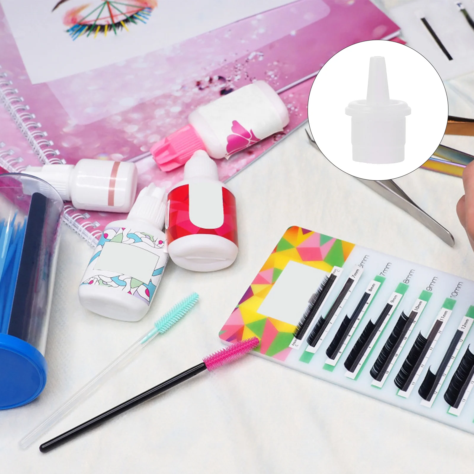 100 個まつげエクステンション接着剤ノズル交換用ヒントボトル口の詰まり防止実用的な使用接着剤ボトルキャップ付き