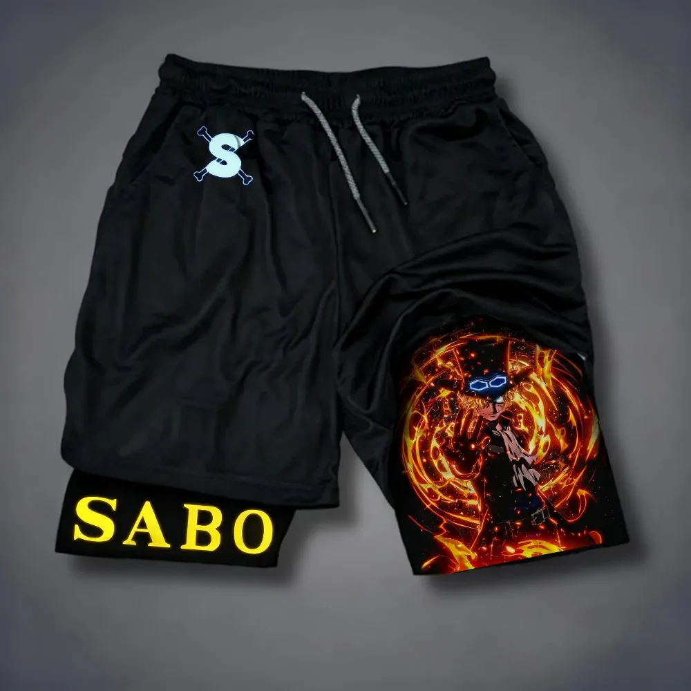 

One Piece Men's Double-layer Shorts Sabo Summer Anime Fake Two-piece Sports and Fitness Quick-drying Shorts Winter